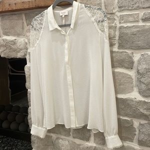 Beautiful White Button Up With Lace Detail